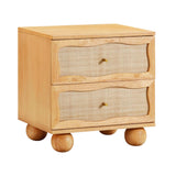 Grappa 22" Wood & Raffia Wavy 2-Drawer Nightstand