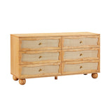 Grappa 62" Natural Wood & Raffia Wavy 6-Drawer Dresser