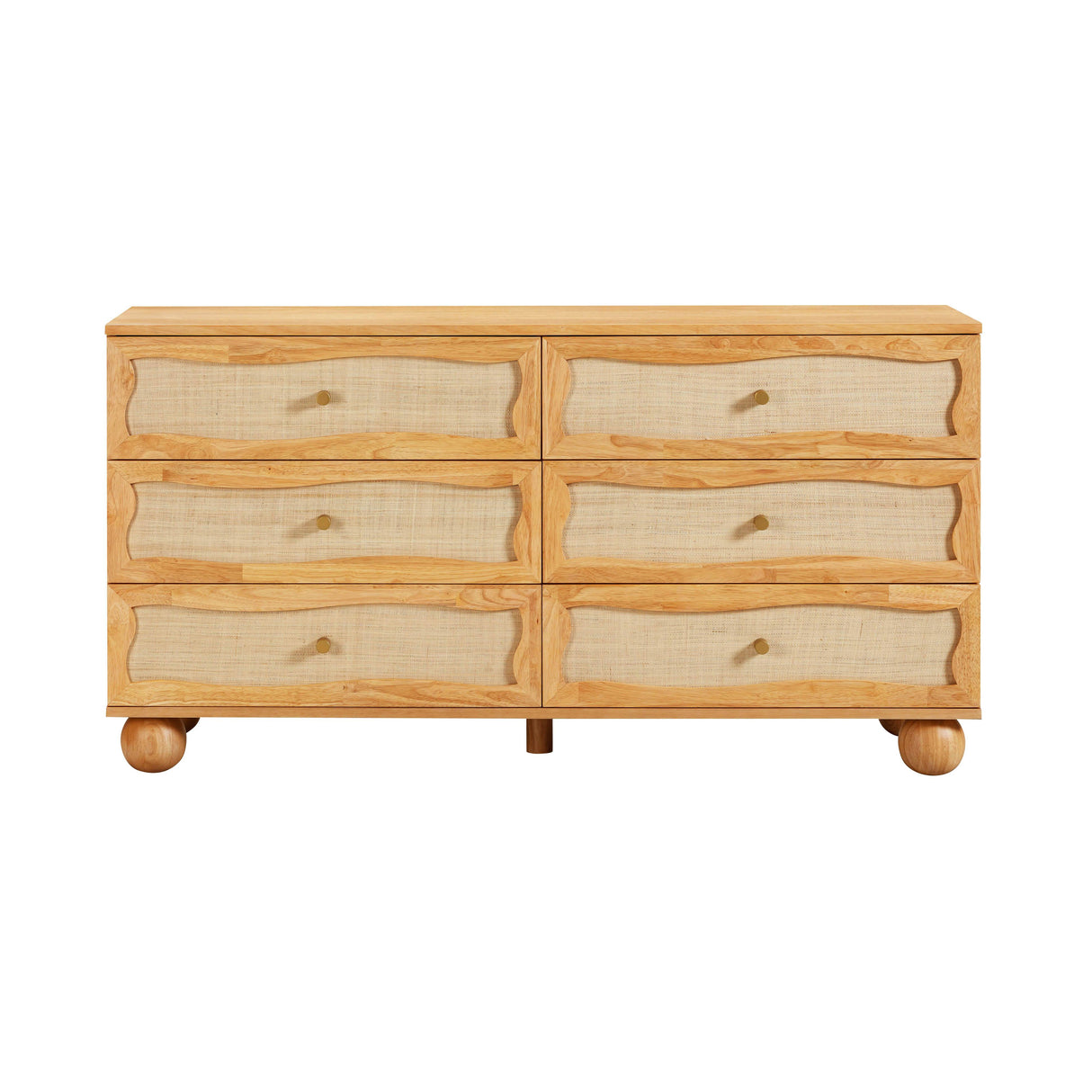 Grappa 62" Natural Wood & Raffia Wavy 6-Drawer Dresser