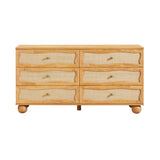 Grappa 62" Natural Wood & Raffia Wavy 6-Drawer Dresser