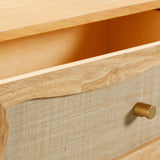 Grappa 62" Natural Wood & Raffia Wavy 6-Drawer Dresser