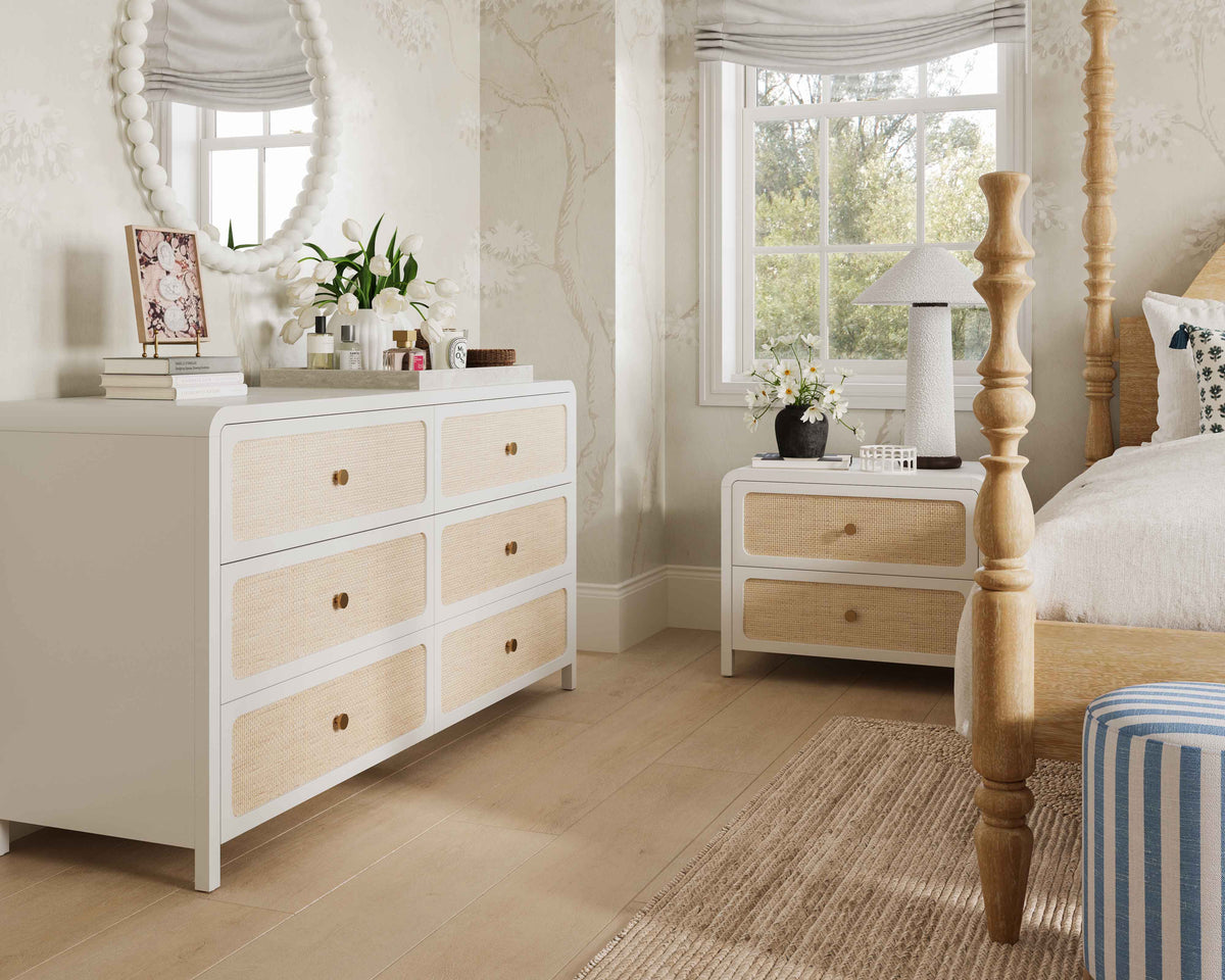 Patty White Rattan 6 Drawer Dresser