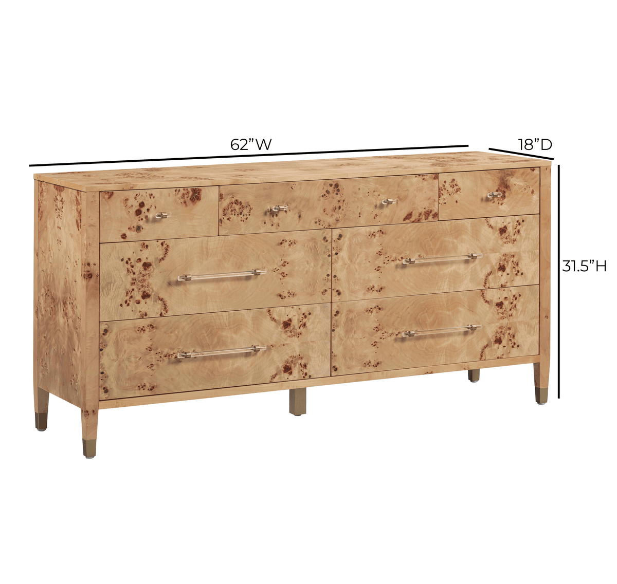 Brandyss 62" Burl 7-Drawer Dresser - View 19