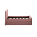 Pull-out trundle unit gliding on smooth casters beneath the main twin bed frame