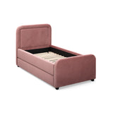 Back panel profile and continuous velvet upholstery of Briella Trundle Bed