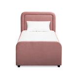 Side angle view of Briella Velvet Trundle Bed highlighting tailored arm profile