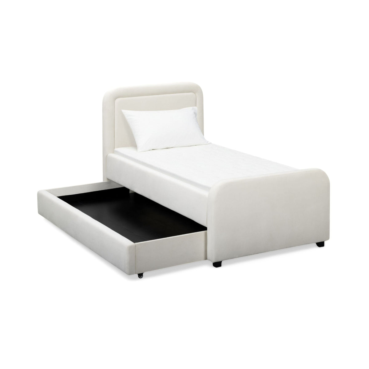 Side profile showing slim silhouette and space-saving footprint of the Briella Bed