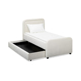 Side profile showing slim silhouette and space-saving footprint of the Briella Bed