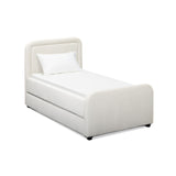 Top-down view of twin mattress platform slats on the pull-out trundle