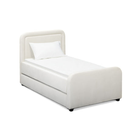 Top-down view of twin mattress platform slats on the pull-out trundle