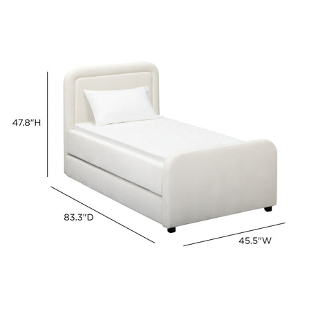 Briella Performance Velvet Twin Trundle Bed fully styled in natural room lighting