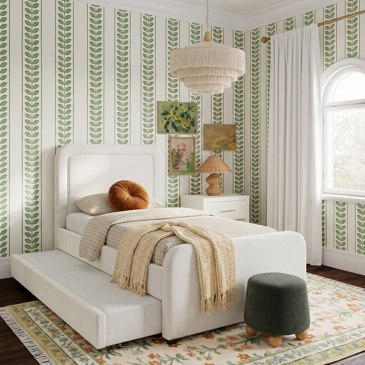 Detail of rounded edges and padded corners on the Briella upholstered frame