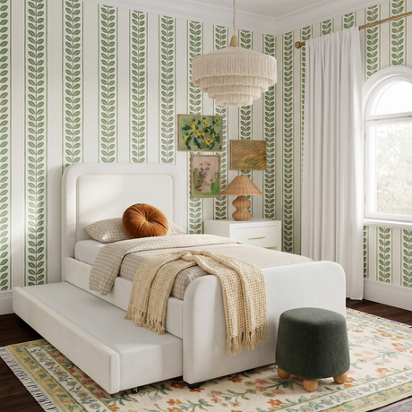Detail of rounded edges and padded corners on the Briella upholstered frame