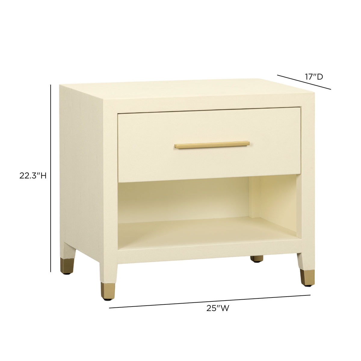 Dani 25" Cream Faux Shagreen Nightstand with Drawer - View 7