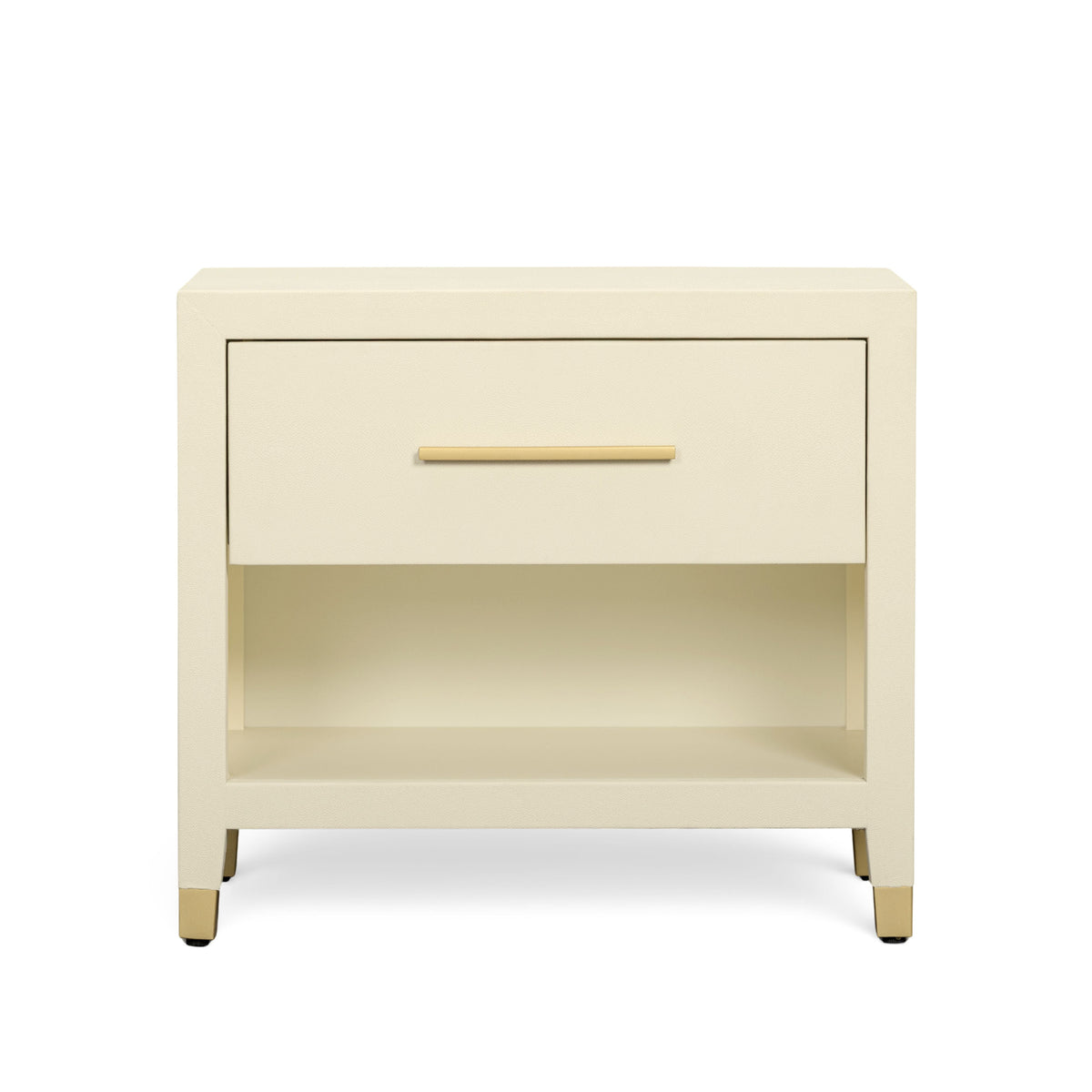 Dani 25" Cream Faux Shagreen Nightstand with Drawer - View 1