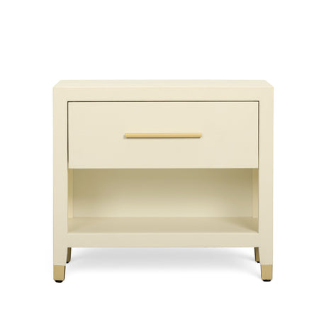 Dani 25" Cream Faux Shagreen Nightstand with Drawer - View 1