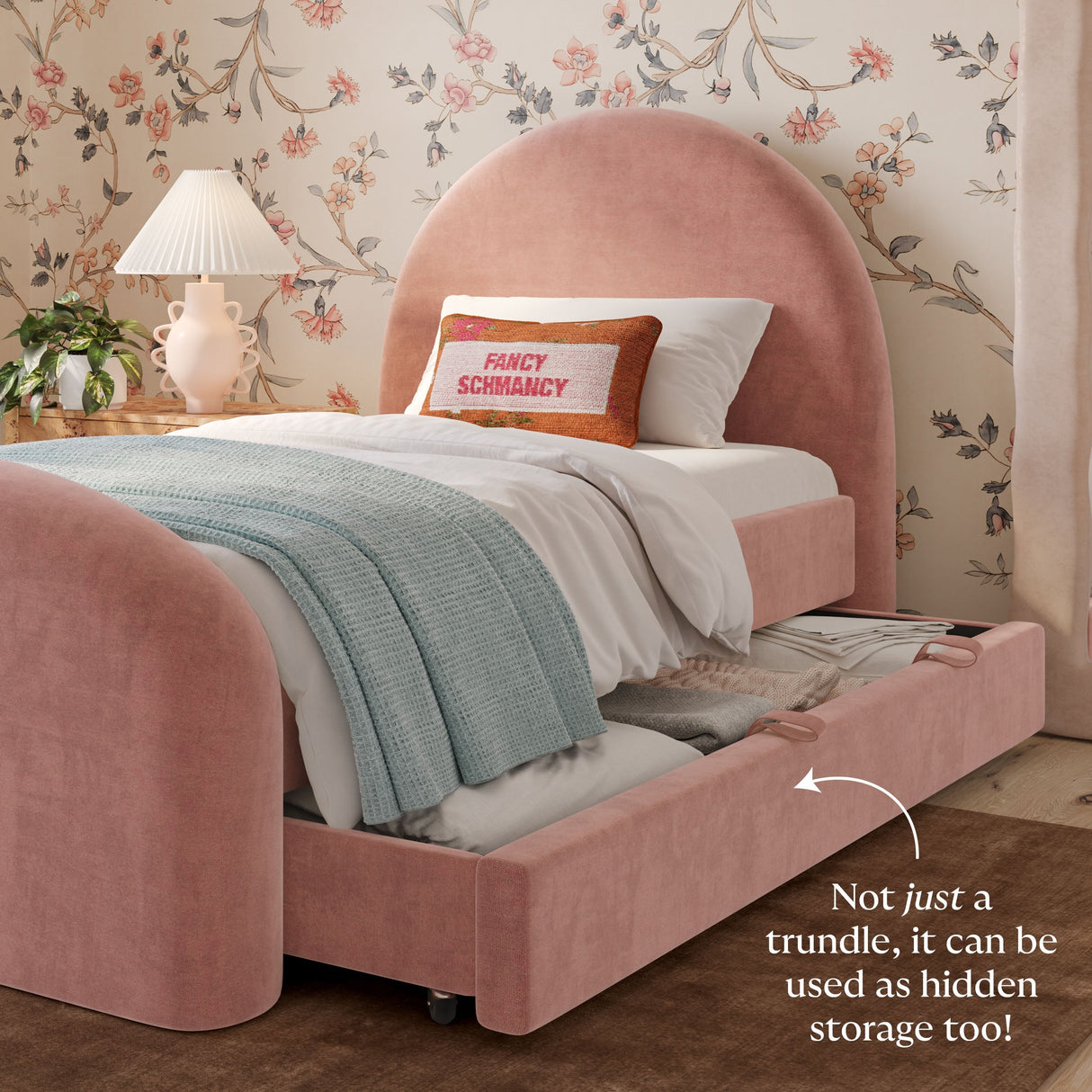 Moon Rose Upcycled Chenille Twin Trundle Bed