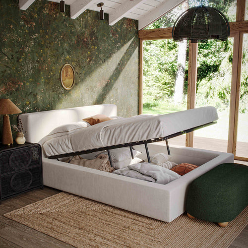 Meena Cream Upcycled Linen Storage Bed