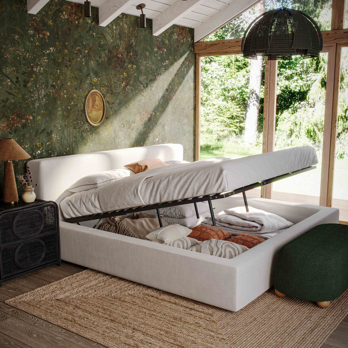 Meena Cream Upcycled Linen Storage Bed