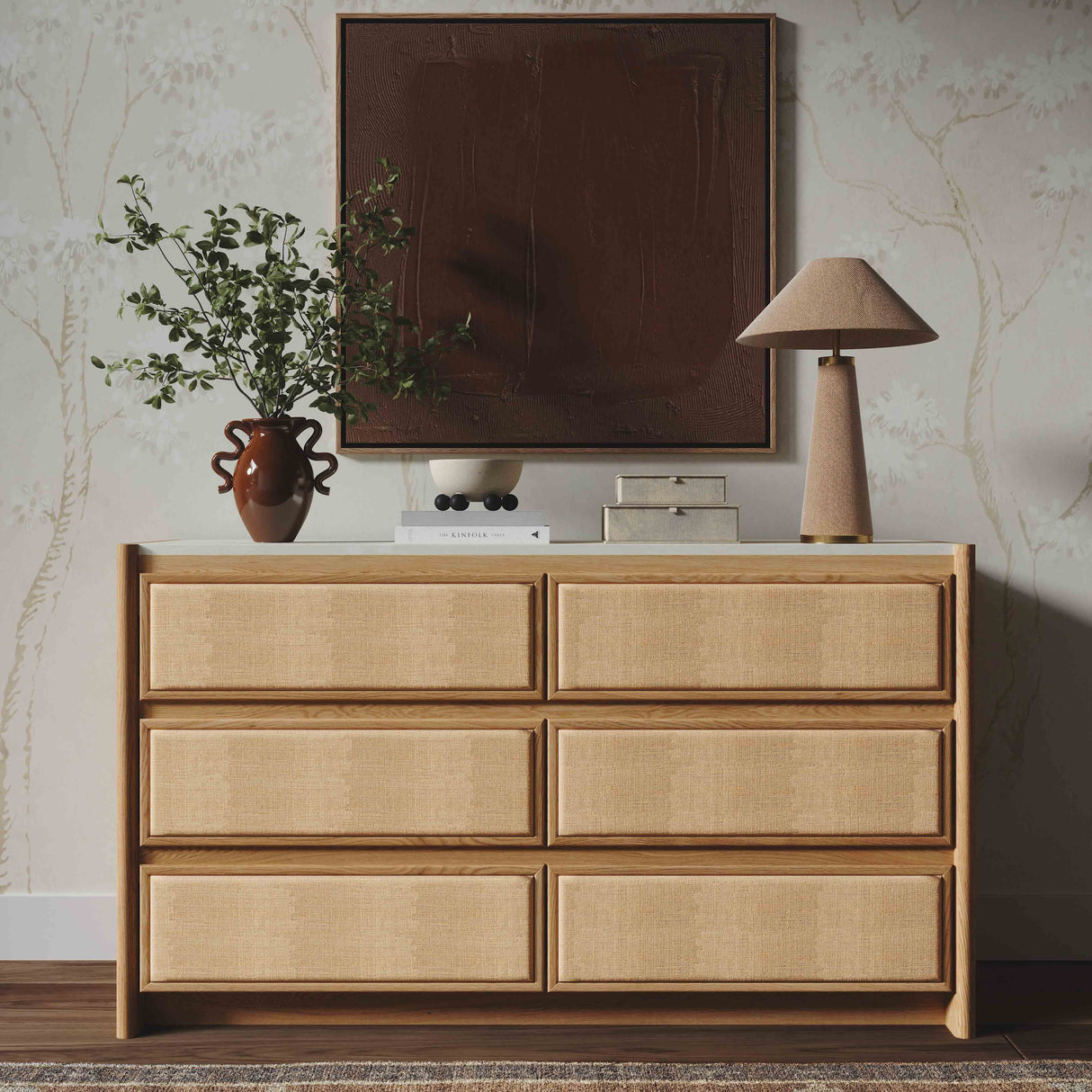 Paige 56" Natural Oak 6-Drawer Dresser