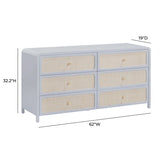 Patty White Rattan 6 Drawer Dresser