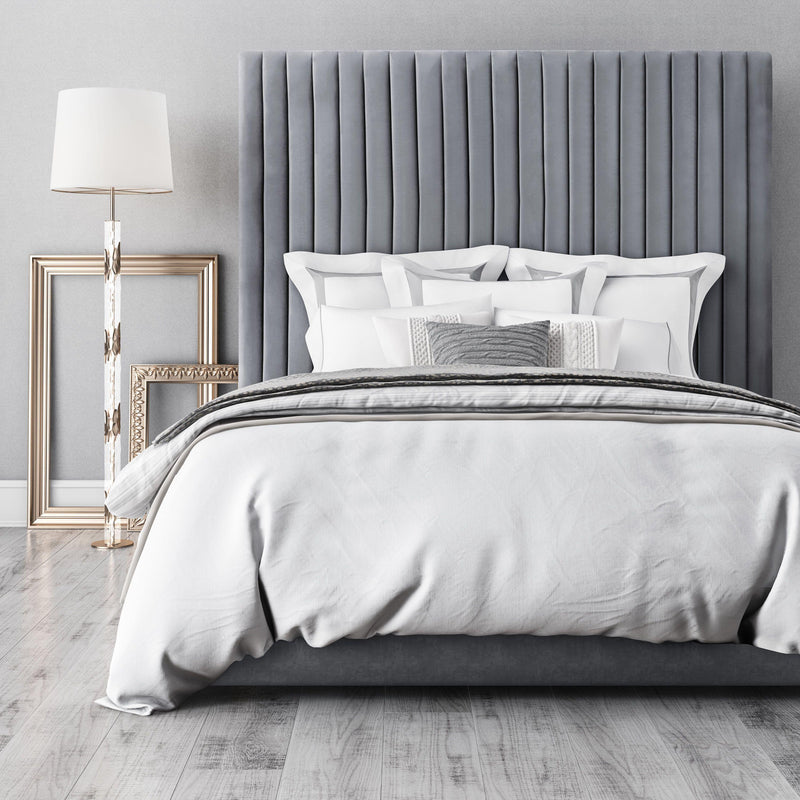 Arabelle Velvet Bed with Tall Channel-Tufted Headboard - Upholstered Platform Bed with Birch Legs