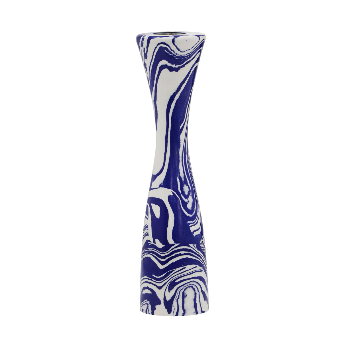 Serene Blue & White Swirl Resin Candlestick