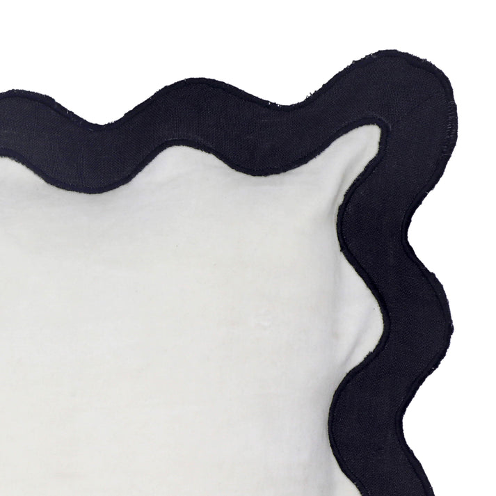 24" Scalloped Edge Square Throw Pillow Cover - Luxury Velvet & Linen Decorative Cushion