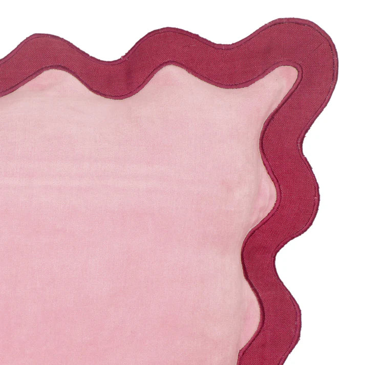 24" Scalloped Edge Square Throw Pillow Cover - Luxury Velvet & Linen Decorative Cushion