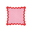 Pink square with red scalloped edge on a white background