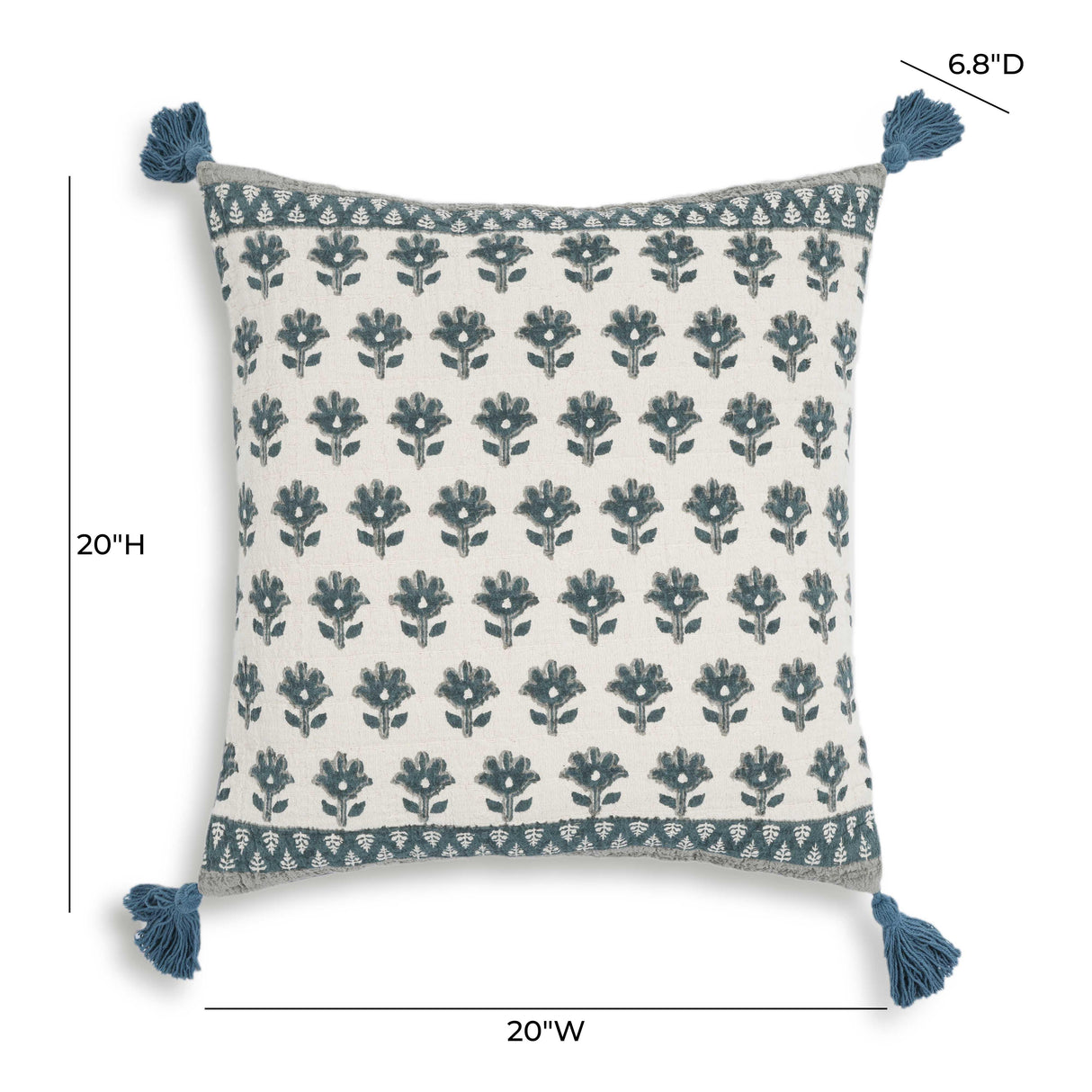 Blossom 20" Printed Cotton Tassel Accent Cushion Cover