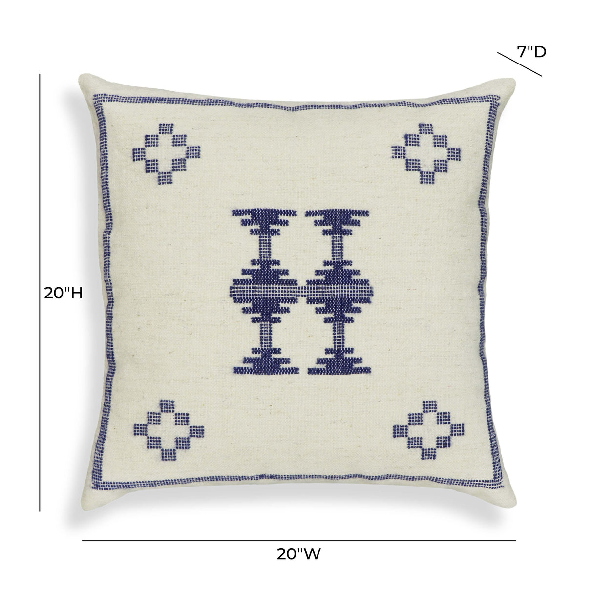 Aztec 20" Cream & Indigo Wool Square Accent Cushion Cover