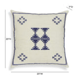 Aztec 20" Cream & Indigo Wool Square Accent Cushion Cover