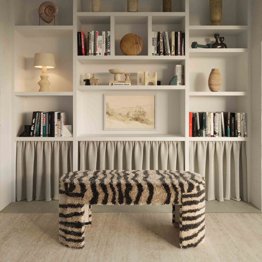 Zebra 39" Brown Striped Tufted Bench