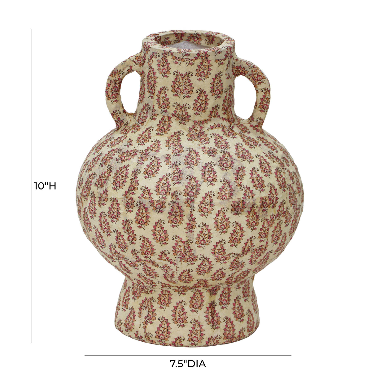 Cotton Mache Vase in Peach Paisley