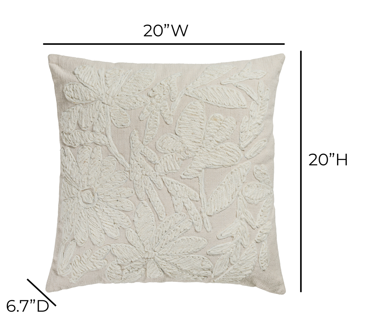 Tabitha 20" Square Embroidered Throw Pillow - View 9
