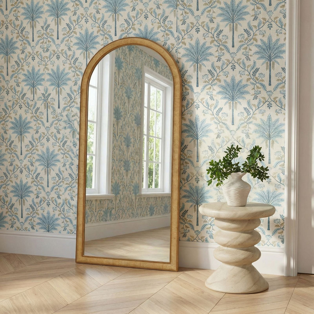 Arch 72" Natural Raffia Contract-Grade Floor Mirror - View 2