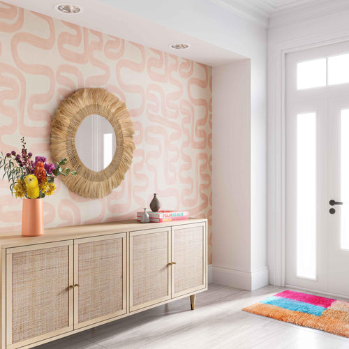Karissa Mirror with Natural Abaca & Iron Frame - Handcrafted 35.4" Ready-to-Hang Wall Mirror