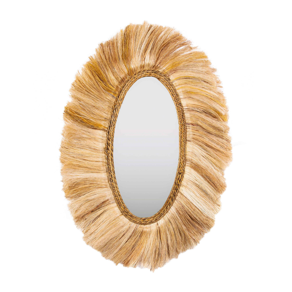 Tribal 25.6"X35.4" Natural Abaca Grass Oval Wall Mirror