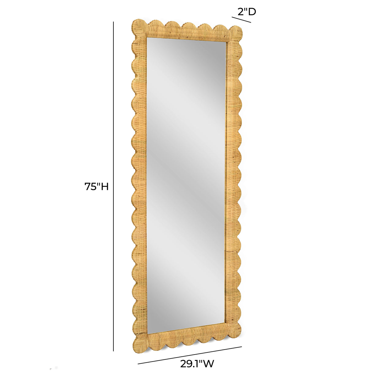 Bama 29.1" x 75" Long Natural Rattan Wall Mirror