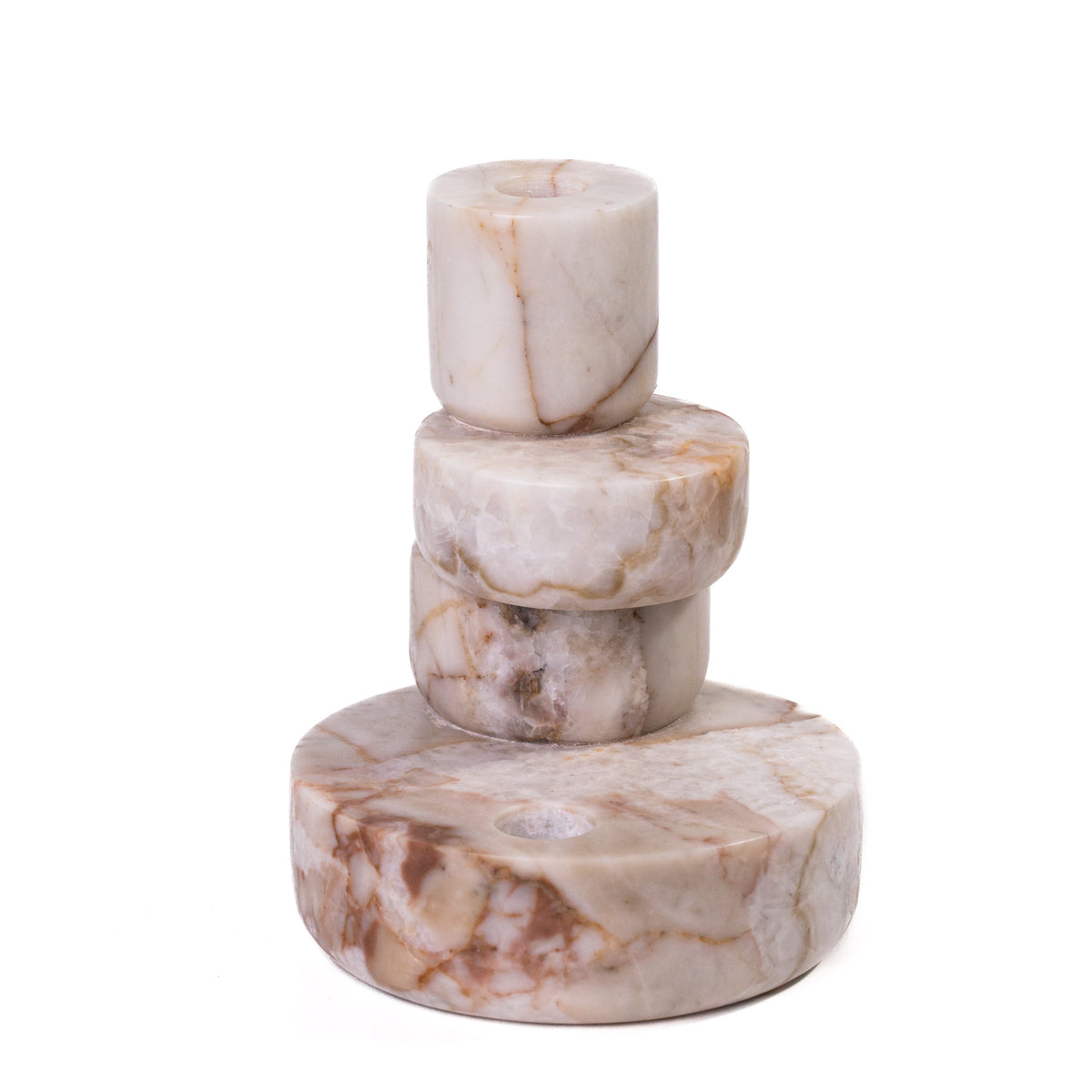 Marble White Brown Stacked Candle Holder - View 3