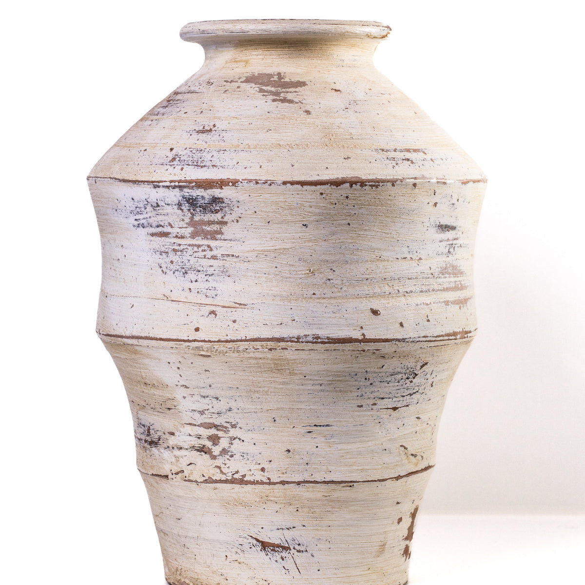 Visha Scalloped Distressed Cream Terracotta Decorative Vase - View 4