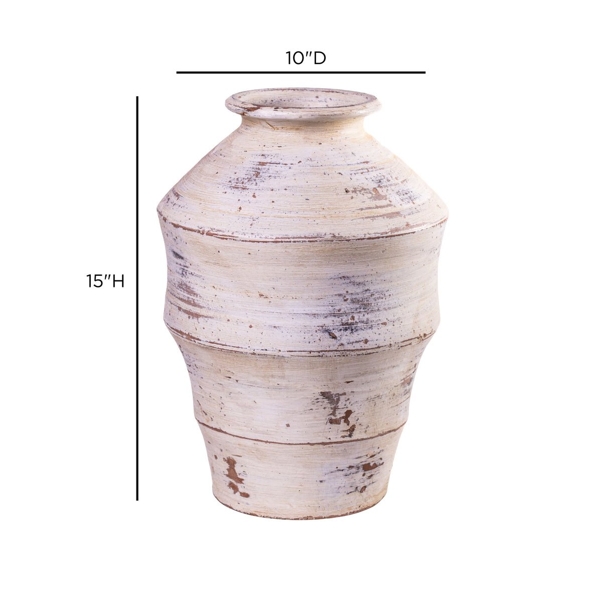 Visha Scalloped Distressed Cream Terracotta Decorative Vase - View 7