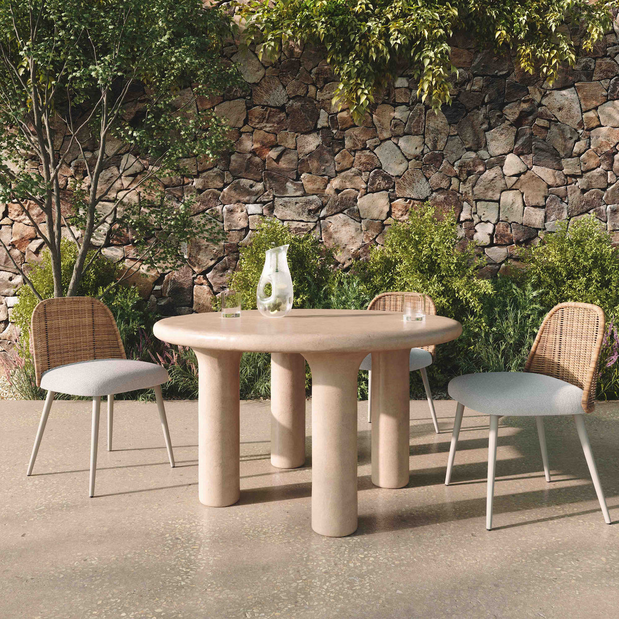 Barbara 47" Cream Textured Indoor / Outdoor Round Dining Table