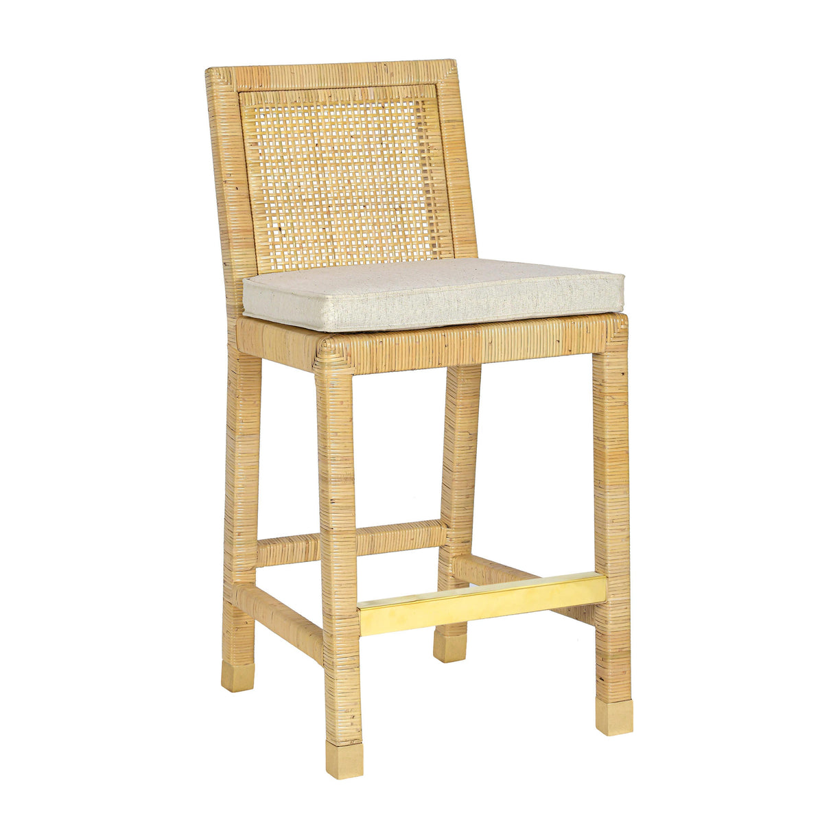 Amara Rattan & Cream Linen Stool