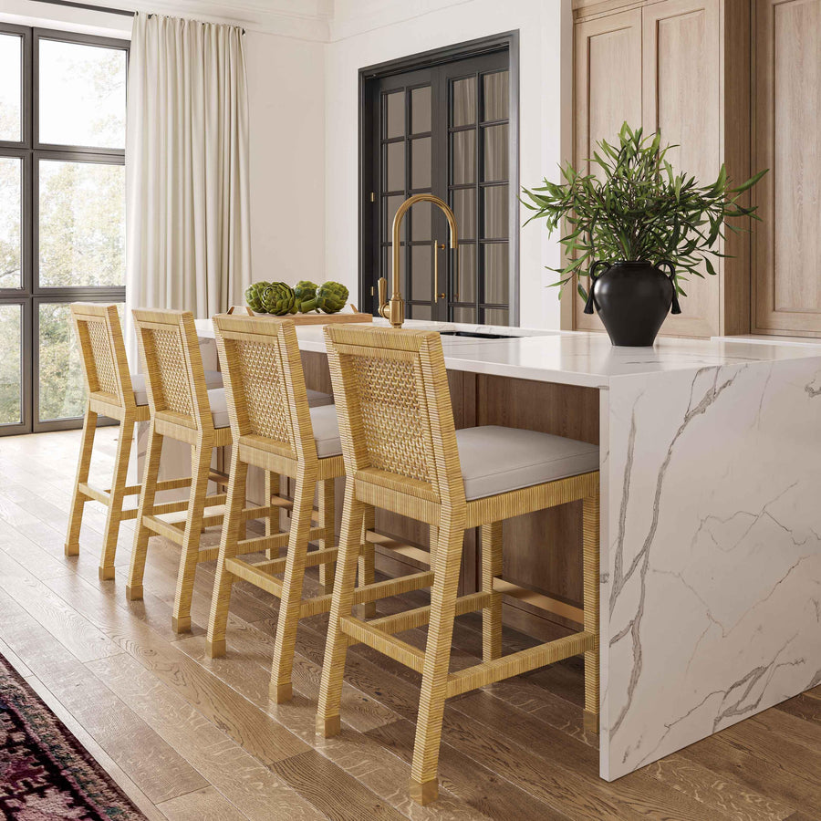 Amara Rattan & Cream Linen Stool