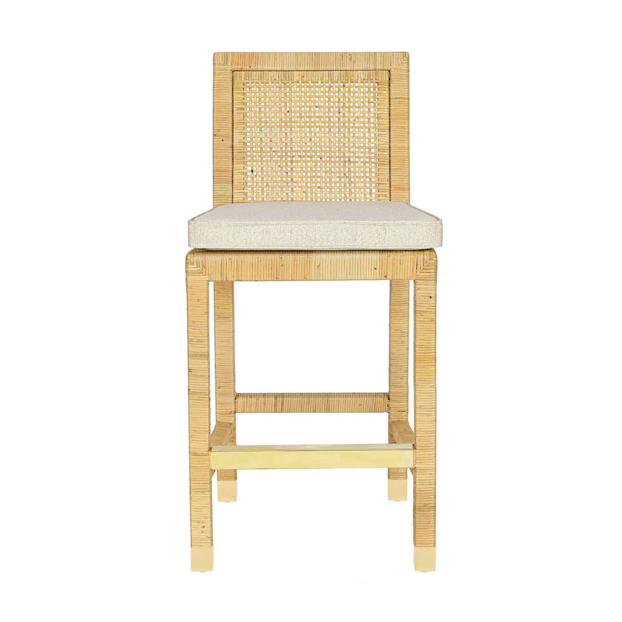 Amara Rattan & Cream Linen Stool