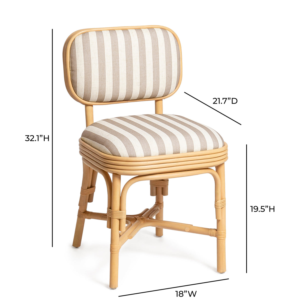 Dorine Striped Performance Linen & Rattan Dining Chair - View 16