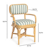 Dorine Striped Performance Linen & Rattan Dining Armchair - View 8