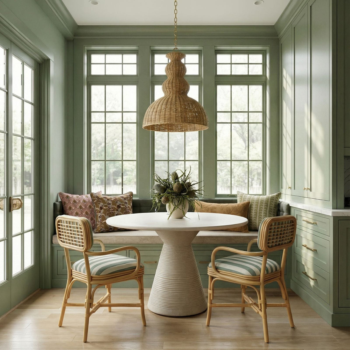 Dorine Striped Performance Linen & Rattan Dining Armchair - View 2